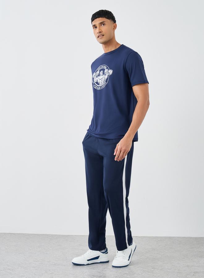 Styli Men Navy Blue Relaxed Fit Side Tape Joggers - Image 2