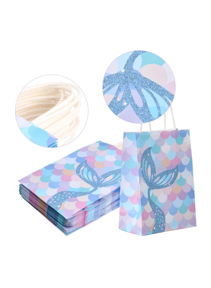 SOLARAE Mermaid-Themed Small Paper Gift Bags with Handles, Colorful Kraft Party Bags for Kids' Birthdays, Weddings, Graduations, and Celebrations (Set of 12) - Image 2