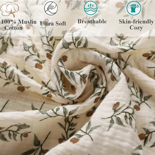 Fadacudan Muslin Bassinet Sheet Compatible with Halo Bassinest Swivel Flex Glide Premiere & Luxe Series Sleeper 2 Pack Cotton Stylish Boho Fitted Bassinet Sheets Super Soft for Baby Roman Green & Botanical Leaf - Image 4