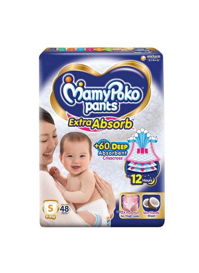 MamyPoko MamyPoko Pants Extra Absorb Baby Diapers, Small(S), 48 Count, 4-8 Kg, Clear  - Image 1
