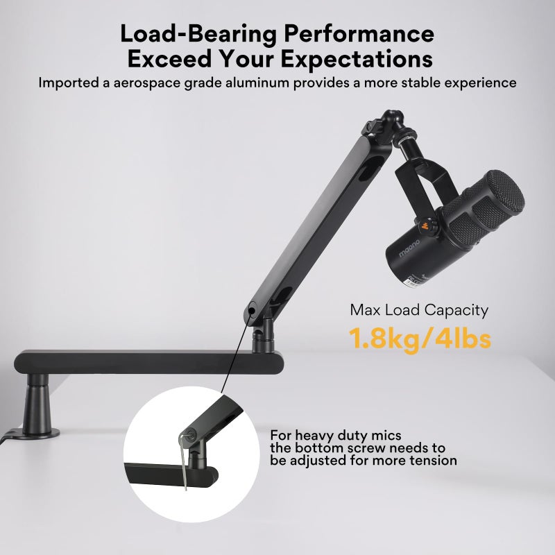MAONO Microphone Boom Arm, Low Profile Mic Arm with Cable Management Channels, Desk Mount Clamp, Fully Adjustable, Heavy Duty Mic Stand for Podcast Studio Streaming (BA92 Black) - Image 2
