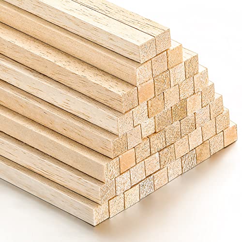Yulejo 50 Pieces Balsa Wood Sticks 1/2 x 1/2 x 12 Inch Hardwood Square Wooden Dowels Unfinished Wood Sticks for Craft DIY Supplies DIY Molding Projects Making - Image 1