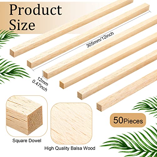 Yulejo 50 Pieces Balsa Wood Sticks 1/2 x 1/2 x 12 Inch Hardwood Square Wooden Dowels Unfinished Wood Sticks for Craft DIY Supplies DIY Molding Projects Making - Image 2