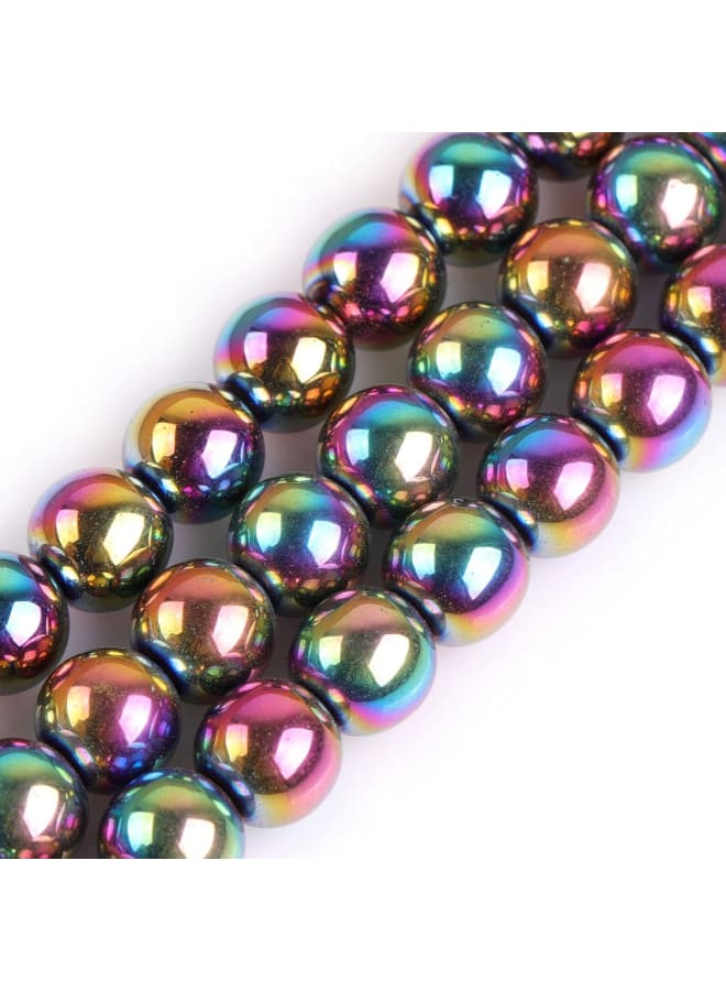 Natural 10mm Non-Magnetic Multicolor Metallic Coated Hematite Round Gemstone Semi Precious Loose Beads for Jewellery Making 15'' - Image 1