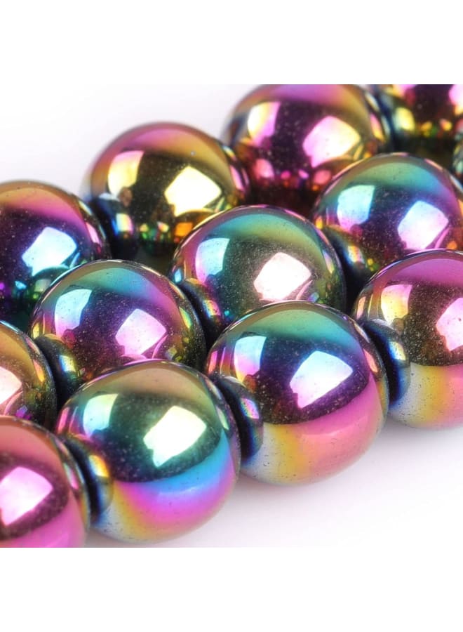 Natural 10mm Non-Magnetic Multicolor Metallic Coated Hematite Round Gemstone Semi Precious Loose Beads for Jewellery Making 15'' - Image 2