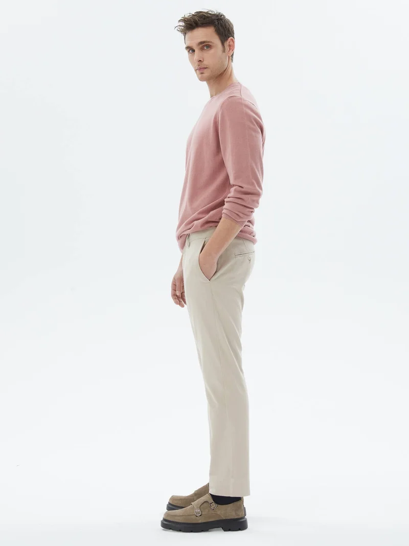 Kip Pink Crew Neck Plain Knit Cotton Blend Sweater