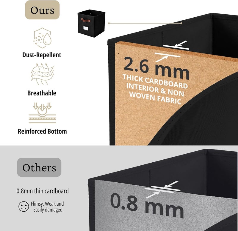DECOMOMO Cube Storage Bin, Storage Cubes with Labels, Baskets for Shelves Kallax Linen Closet Organizers (Cube 10.5x11"/ 6pcs, Black) - Image 5