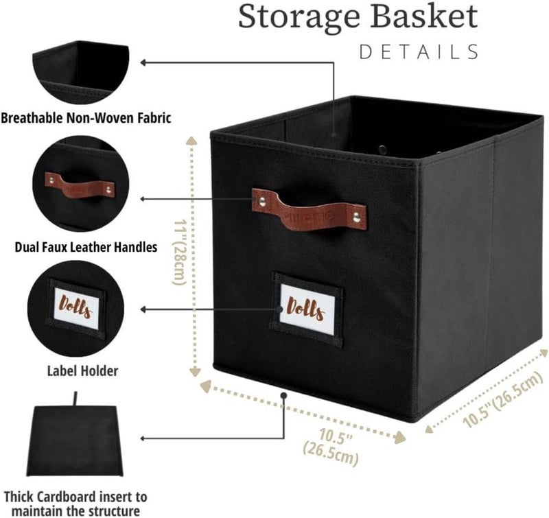 DECOMOMO Cube Storage Bin, Storage Cubes with Labels, Baskets for Shelves Kallax Linen Closet Organizers (Cube 10.5x11"/ 6pcs, Black) - Image 3