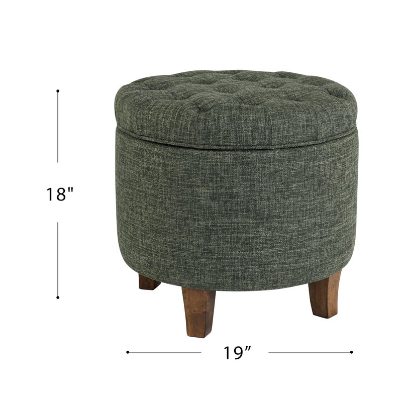 Homepop Home Decor | Upholstered Round Tufted Foot Rest Ottoman | Ottoman with Storage for Living Room & Bedroom | Decorative Home Furniture, Green Clover Fabric - Image 4