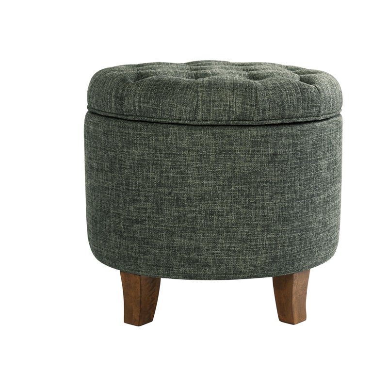 Homepop Home Decor | Upholstered Round Tufted Foot Rest Ottoman | Ottoman with Storage for Living Room & Bedroom | Decorative Home Furniture, Green Clover Fabric - Image 1