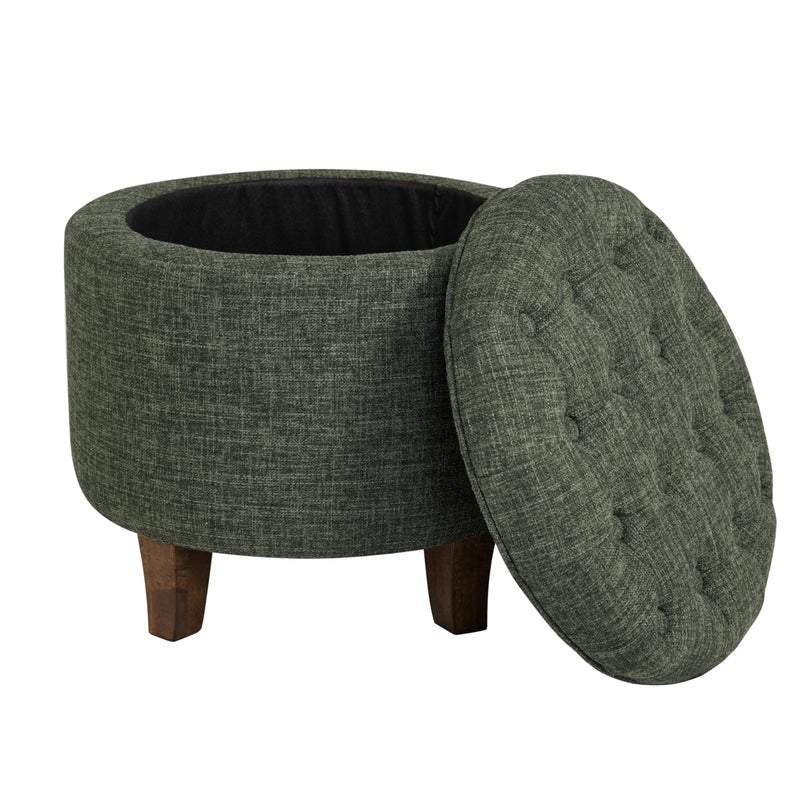 Homepop Home Decor | Upholstered Round Tufted Foot Rest Ottoman | Ottoman with Storage for Living Room & Bedroom | Decorative Home Furniture, Green Clover Fabric - Image 5