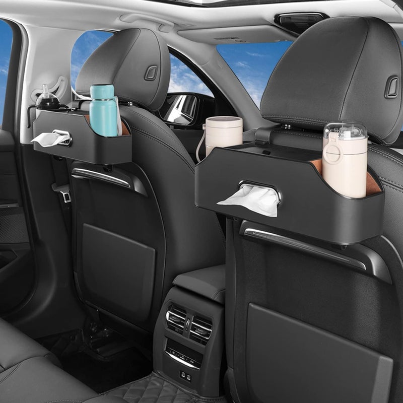 HALOYIVGO Car Seat Back Organizer - Stylish & Functional Storage for Family Adventures - Cup Holders, Tissue Box & Hooks - Perfect for Kids, Road Trips & Travel (Black) - Image 2