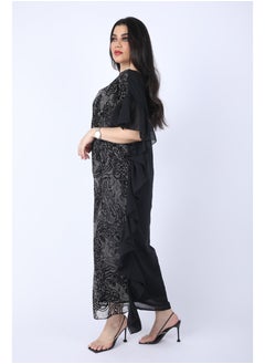 FULL JOY Maxi Dress  with text sleeves and a belt  on the waist, Black  - Image 5