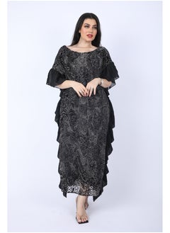 FULL JOY Maxi Dress  with text sleeves and a belt  on the waist, Black  - Image 2