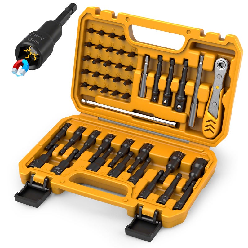 ELEAD 47Piece Magnetic Nut Driver Screwdriver Bit Set Strong Magnetic Nut Drivers for Impact Drill Power Nut Driver Screwdriver Bit Mini Ratcheting Wrench Drill Bit Extension Socket Adapter