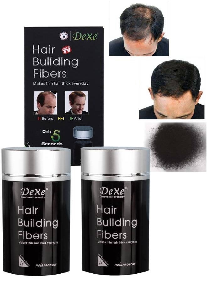 Dexe - 2pcs Hair Building Fibers Instantly Conceal Hair Loss Natural Thickening Fibers Fast and Quick Hair Fiber Powder Hair Shadow Powder Hair Root Concealer Black 01 - Image 1