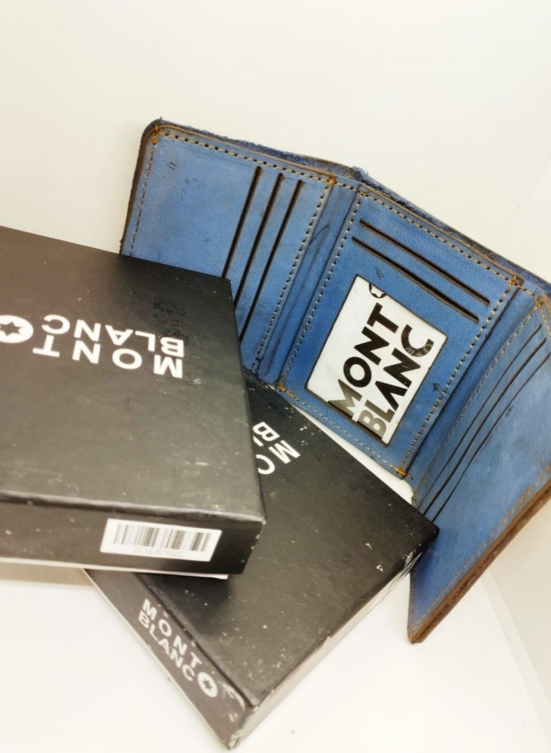 MONTBLANC Genuine Leather Trifold Wallet with Stylish Design, 9 Card Slots and Large Cash Pocket, Export Genuine Leather | Handmade Genuine Leather Wallet for Men (Blue) - Image 3