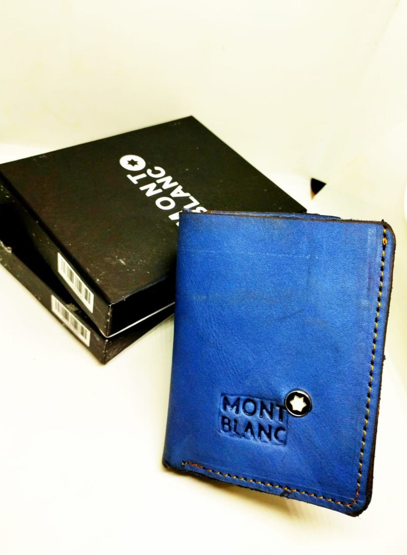 MONTBLANC Genuine Leather Trifold Wallet with Stylish Design, 9 Card Slots and Large Cash Pocket, Export Genuine Leather | Handmade Genuine Leather Wallet for Men (Blue) - Image 1