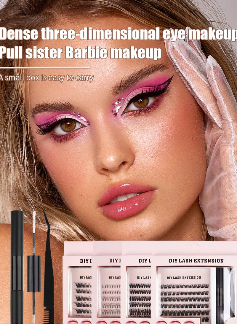 رموش يدوية مقسمة بأسلوب أوروبي بطول 10 مم، 12 مم، و14 مم، تشمل غراء للرموش، أدوات وملاقط - Image 1