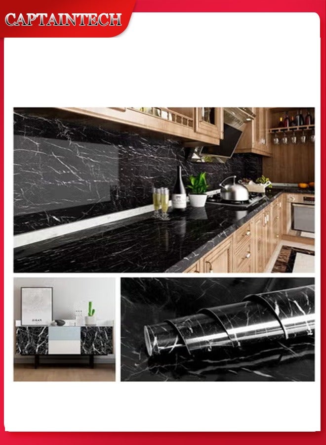 كابتن تيك ورق حائط خلفي لاصق مقاوم للماء بنمط رخامي، ملصق للأثاث، لفة بلاستيكية، قشر والصق، ورق جدران لامع بتأثير لامع، ورق اتصال من الفينيل، ديكور حائط المطبخ من 40 سم إلى 500 سم - Image 1