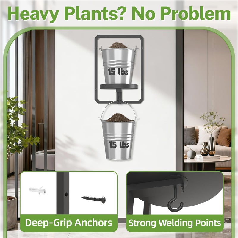 iDavosic.ly Wall Plant Picture Frame Holder Set of 2 for Indoor, Metal Stand with Hanging Hooks, Floating Flower Display Decor, Space Saving & Easy to Assemble (Pots/Chains/Plants Not Included) - Image 4