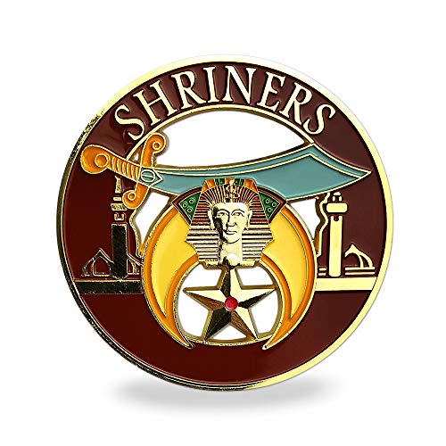 deDecoml Masonic Shriners Car Emblem Red & Gold Metal Auto Decal - Image 1