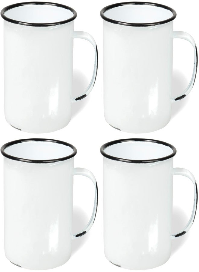 Red Co. Set of 4 Enamelware Metal Large Classic 22 Oz Round Coffee and Tea Mug with Handle, Distressed White/Black Rim - Image 1
