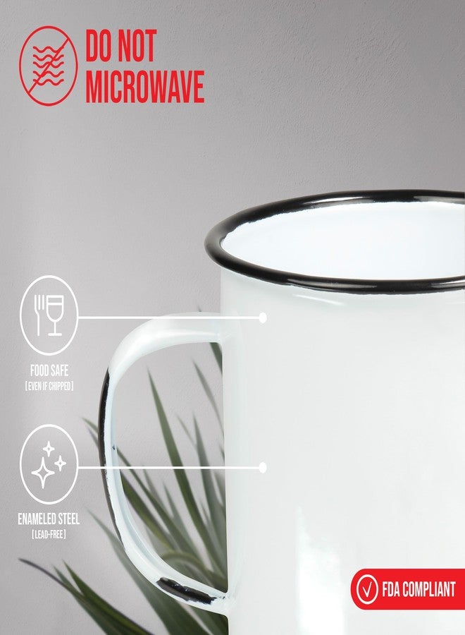 Red Co. Set of 4 Enamelware Metal Large Classic 22 Oz Round Coffee and Tea Mug with Handle, Distressed White/Black Rim - Image 3