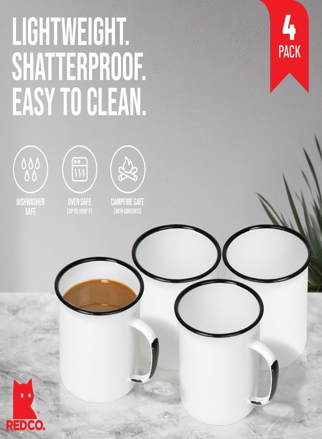 Red Co. Set of 4 Enamelware Metal Large Classic 22 Oz Round Coffee and Tea Mug with Handle, Distressed White/Black Rim - Image 2