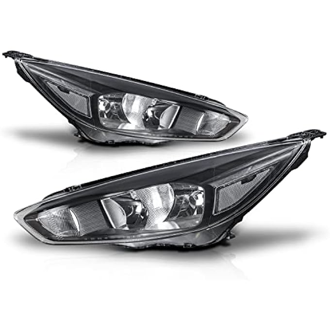 M-AUTO Headlights Assembly Compatible With 2015 2016 2017 Ford Focus Halogen Model Black Housing Clear Lens Clear Corner Headlamps Pair For Driver And Passenger Side - Image 2