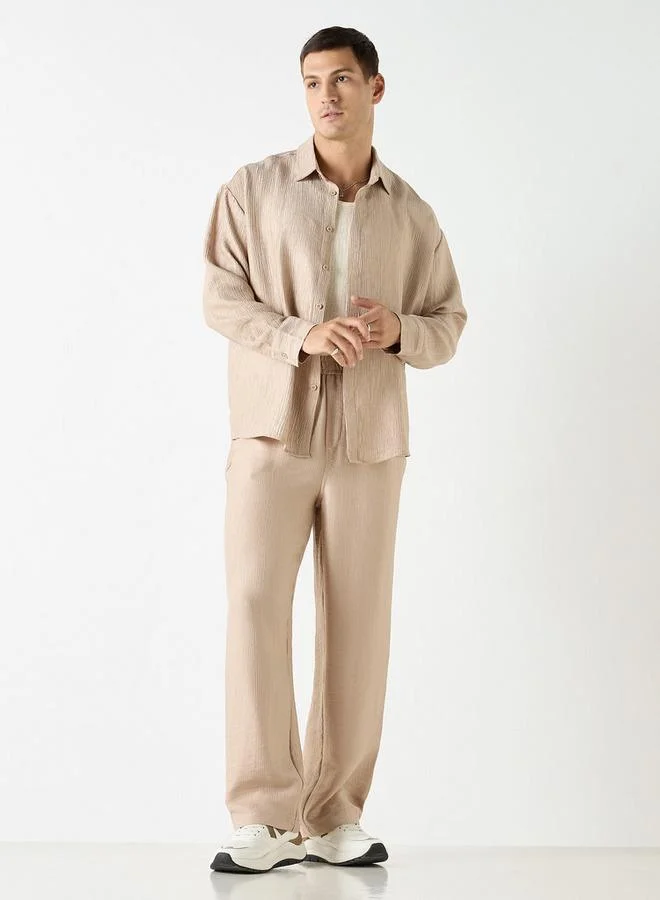 Iconic Iconic Relaxed Fit Textured Collared Shirt with Concealed Button Placket