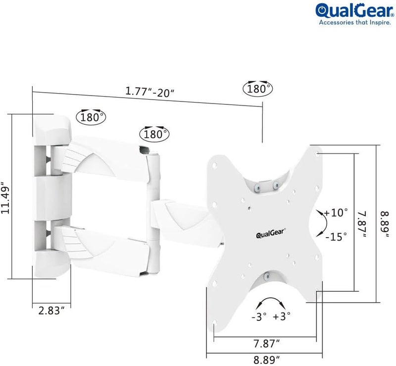 QualGear Qg-TM-005-WHT 23-42 بوصة جودة عالية نمط معاصر منخفض جدًا حامل حائط متحرك كامل لأجهزة تلفزيون LED، أبيض [مدرج في UL] - Image 3
