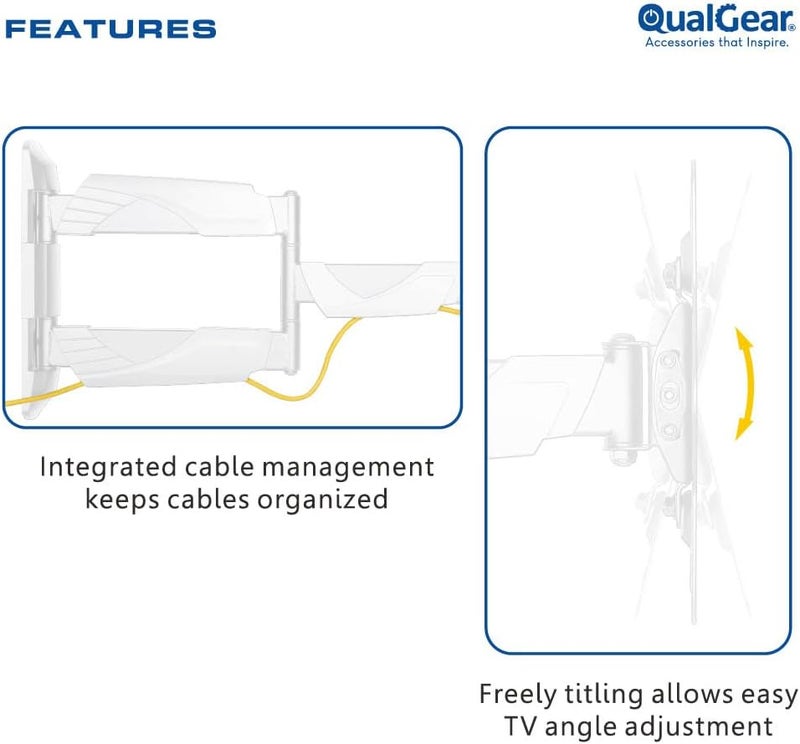 QualGear Qg-TM-005-WHT 23-42 بوصة جودة عالية نمط معاصر منخفض جدًا حامل حائط متحرك كامل لأجهزة تلفزيون LED، أبيض [مدرج في UL] - Image 4