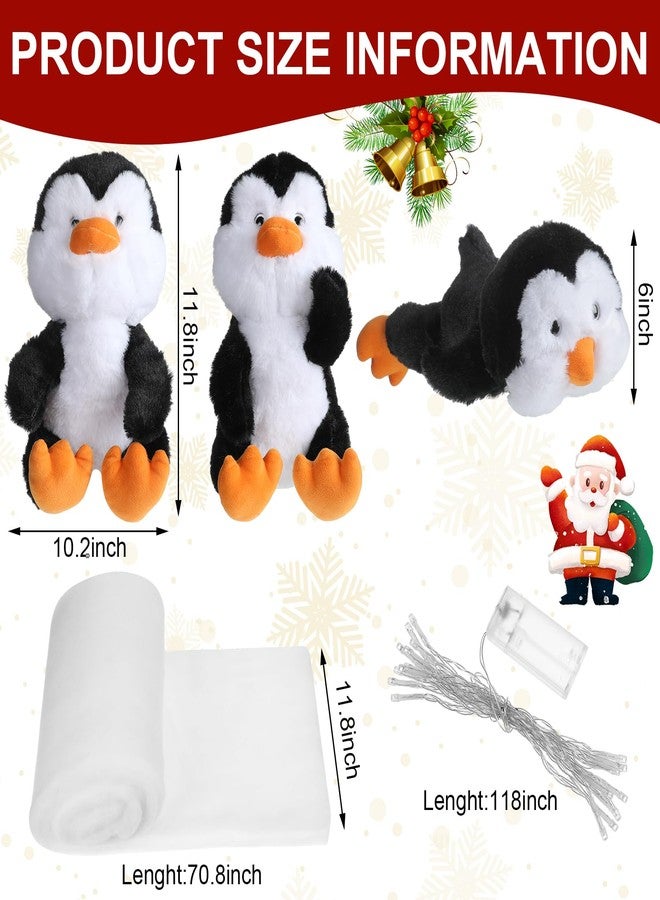 Liliful 3 Set Christmas Penguin Stairway Holiday Decoration, Xmas Sliding Penguin Snow Surfing with Fake Snow Carpet and LED String Light for Winter Christmas Stairs Decoration Supplies - Image 2