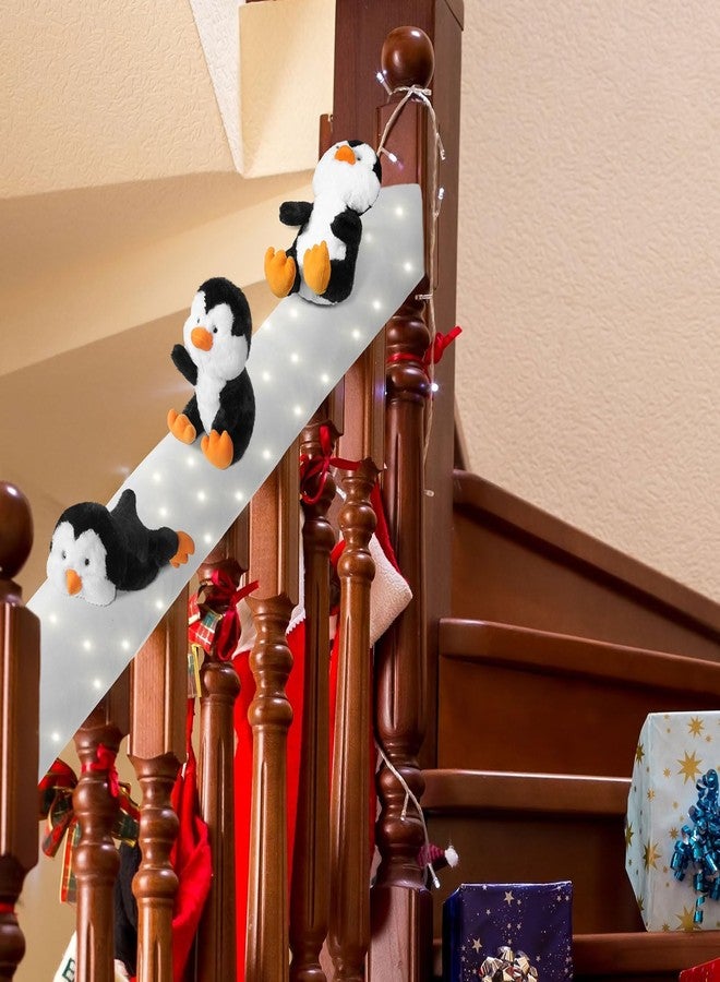 Liliful 3 Set Christmas Penguin Stairway Holiday Decoration, Xmas Sliding Penguin Snow Surfing with Fake Snow Carpet and LED String Light for Winter Christmas Stairs Decoration Supplies - Image 5