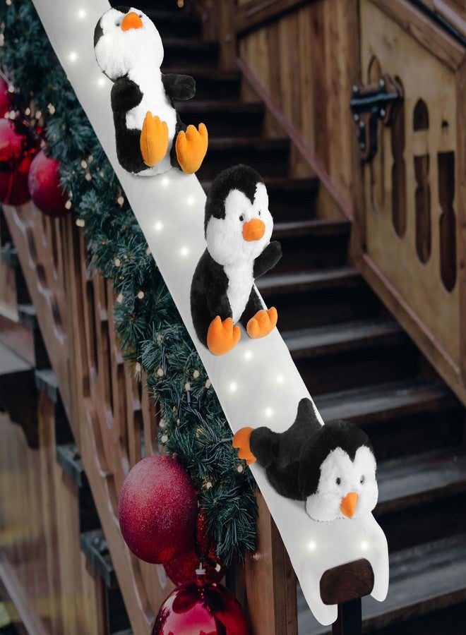 Liliful 3 Set Christmas Penguin Stairway Holiday Decoration, Xmas Sliding Penguin Snow Surfing with Fake Snow Carpet and LED String Light for Winter Christmas Stairs Decoration Supplies - Image 1