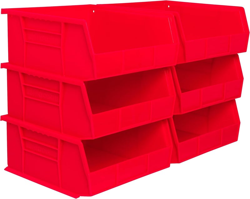 Akro-Mils 30235 AkroBins Plastic Storage Bins, Space-Saving Stackable Bins for Garage, Pantry, Craft Organization, 11-Inch x 11-Inch x 5-Inch, Red, 6-Pack - Image 1