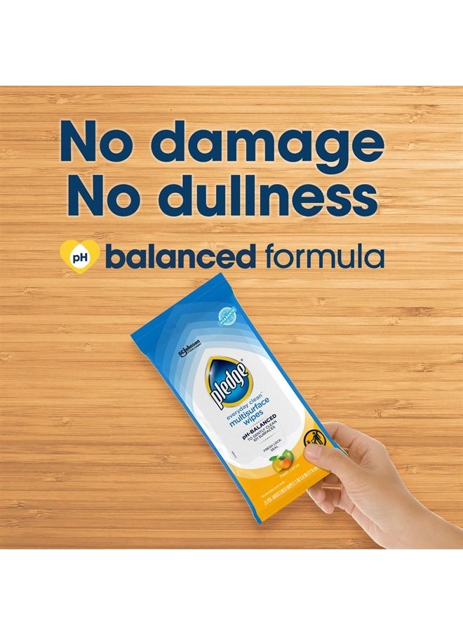 Multi-Surface Furniture Polish Wipes, Works on Wood, Granite, and Leather, Cleans and Protects, Fresh Citrus - Pack of 4 (100 Total Wipes)