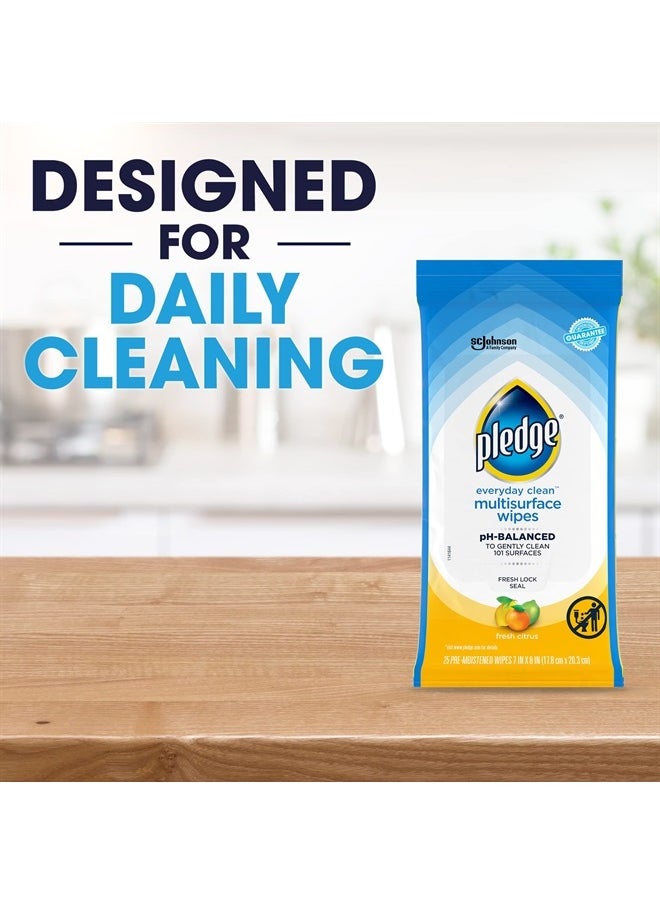 Multi-Surface Furniture Polish Wipes, Works on Wood, Granite, and Leather, Cleans and Protects, Fresh Citrus - Pack of 4 (100 Total Wipes)