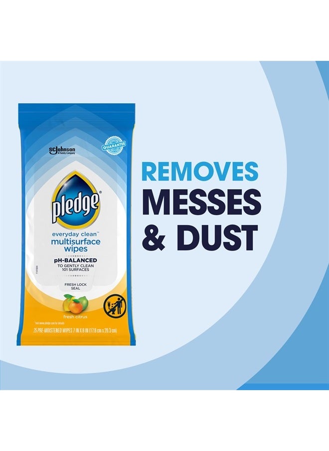 Multi-Surface Furniture Polish Wipes, Works on Wood, Granite, and Leather, Cleans and Protects, Fresh Citrus - Pack of 4 (100 Total Wipes)