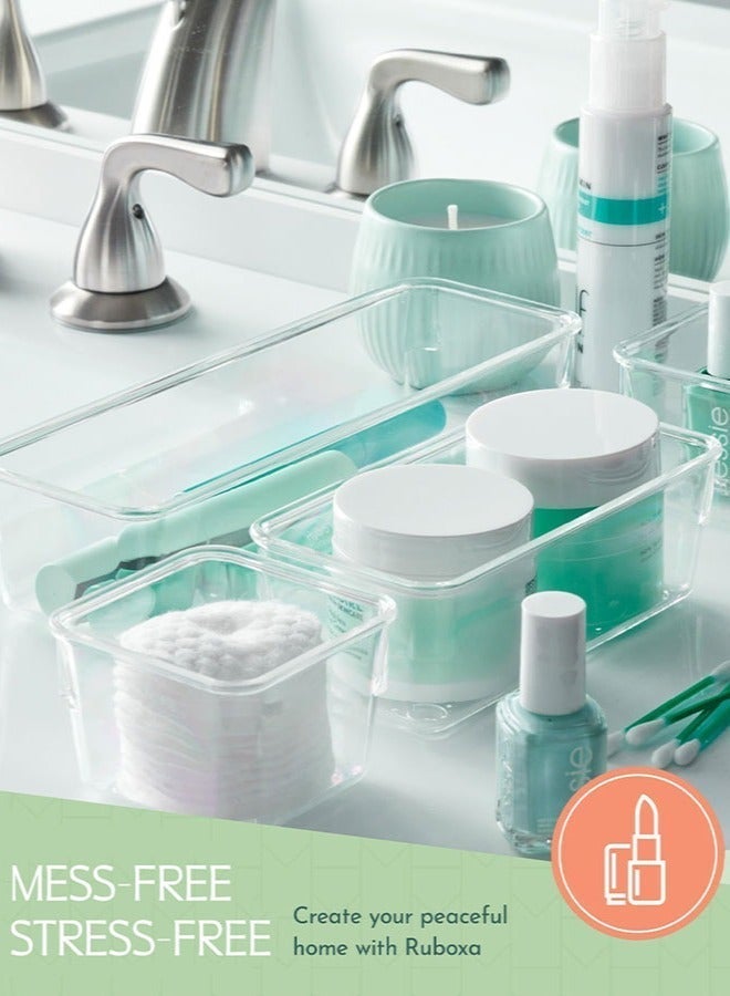 أيه بي جي مجموعة منظم أدراج من البلاستيك الشفاف، مكونة من 16 قطعة - 4 أحجام لتقسيم المكتب مع 70 وسادة لاصقة مضادة للانزلاق، مثالية كمنظم للمكياج، منظم للمجوهرات، أدوات في المطبخ، غرفة النوم، الحمام، والمكتب - Image 4