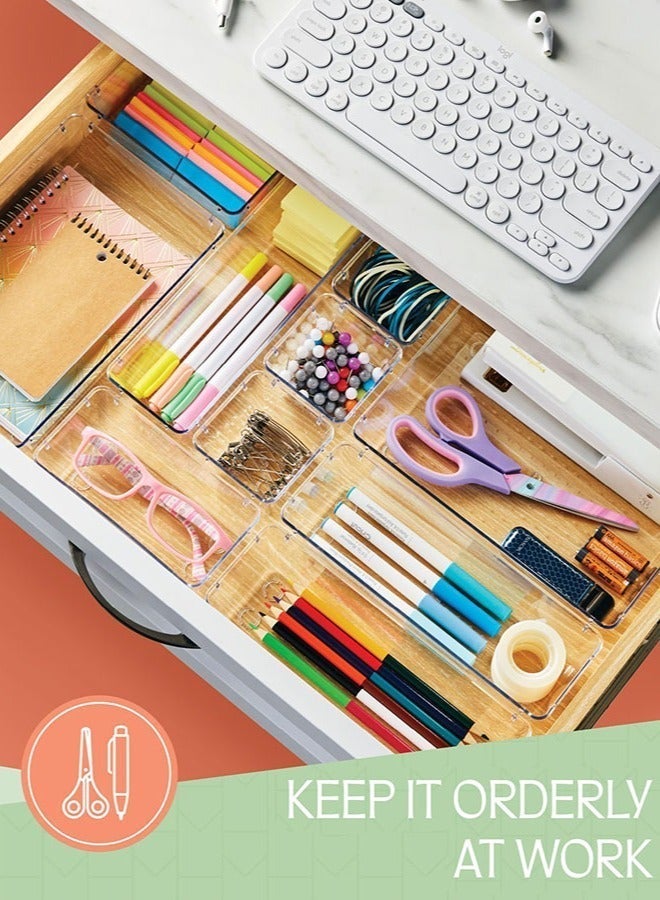 أيه بي جي مجموعة منظم أدراج من البلاستيك الشفاف، مكونة من 16 قطعة - 4 أحجام لتقسيم المكتب مع 70 وسادة لاصقة مضادة للانزلاق، مثالية كمنظم للمكياج، منظم للمجوهرات، أدوات في المطبخ، غرفة النوم، الحمام، والمكتب - Image 5