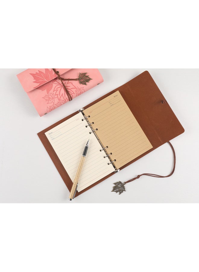 Boyi Retro Travel Pu Hand Ledger Soft Leather Loose-leaf Notebook A6a7 Portable Notebook Maple Leaf Diary - Image 1