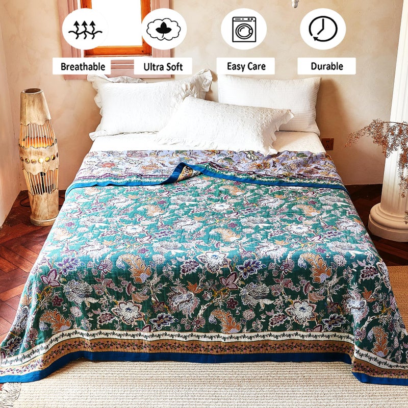 VANJOROY Boho Throw Blanket 60" x 80", 100% Organic Cotton Breathable Ultra Soft Bed Purple Quilt Throw - All Season Luxury Floral Farmhouse Decor Blanket for Sofa Couch Chair and Gift. - Image 4