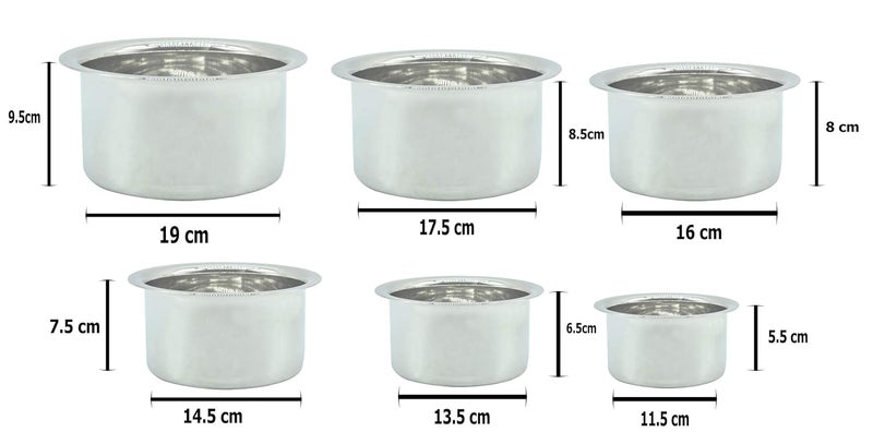 eKitchen eKitchen Set of 6 Pcs Stainless Steel Milk Pot Cook and Serve Bowl Tope Set Sizes 115cm 135cm 145cm 16cm 175cm 19cm  - Image 5
