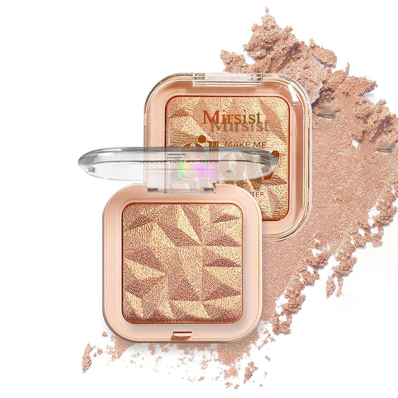 WALULAN 4 Colors Diamond Shimmering Powder High Glossy Face Illuminator Palette Natural Glow Finish Pearl Shimmer Smooth Baked Powder Lasting Highlighter Eyeshadow 