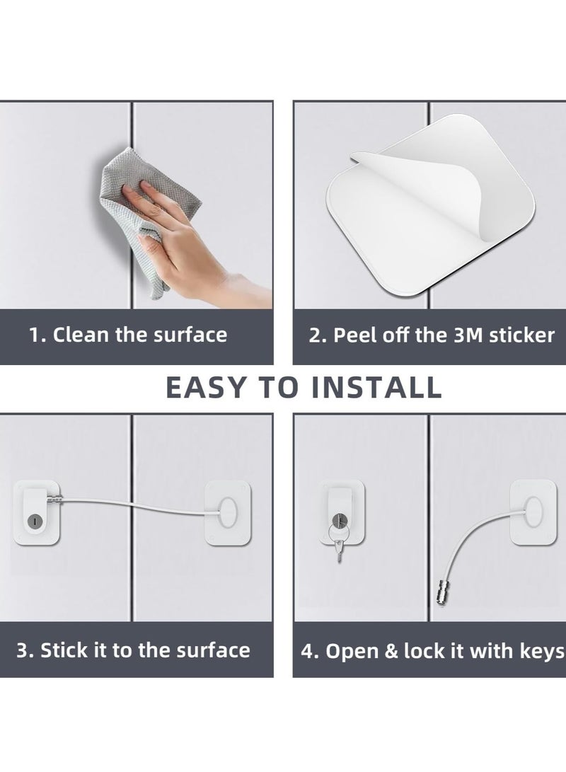 Relex Window Safety Locks, Self Adhesive Baby Window Restrictors for UPVC, No Drilling Window Locks, Child Safety Cable Lock with Key, Pet Window Restrictor, Kids Refrigerator Lock for Childproof - Image 4