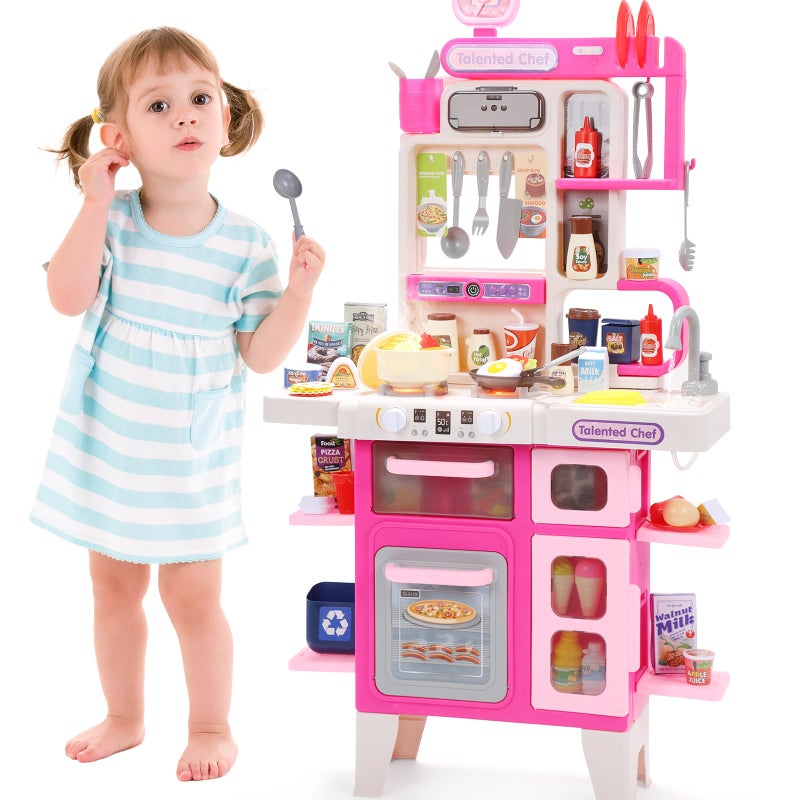 CUTE STONE Kids Kitchen Playset Play Kitchen Set with Sound Light Cooking Stove with Steam Toy SinkPlay Food Toy and Kitchen Accessories for Pretend Play Kitchen Toy Set for Toddler Girls Pink - Image 3