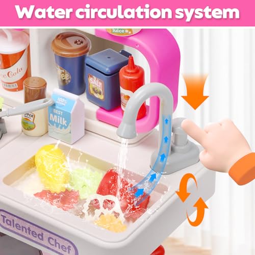 CUTE STONE Kids Kitchen Playset Play Kitchen Set with Sound Light Cooking Stove with Steam Toy SinkPlay Food Toy and Kitchen Accessories for Pretend Play Kitchen Toy Set for Toddler Girls Pink - Image 5