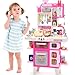 CUTE STONE Kids Kitchen Playset Play Kitchen Set with Sound Light Cooking Stove with Steam Toy SinkPlay Food Toy and Kitchen Accessories for Pretend Play Kitchen Toy Set for Toddler Girls Pink - Image 2